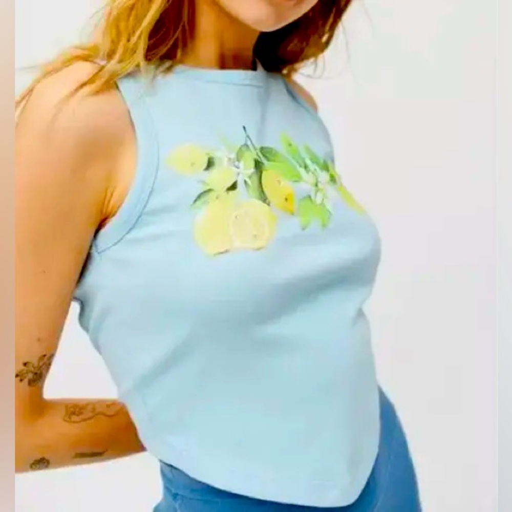 UO Blue Lemon Print Tank Top L